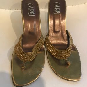 Golden flip flop 1 inch heels